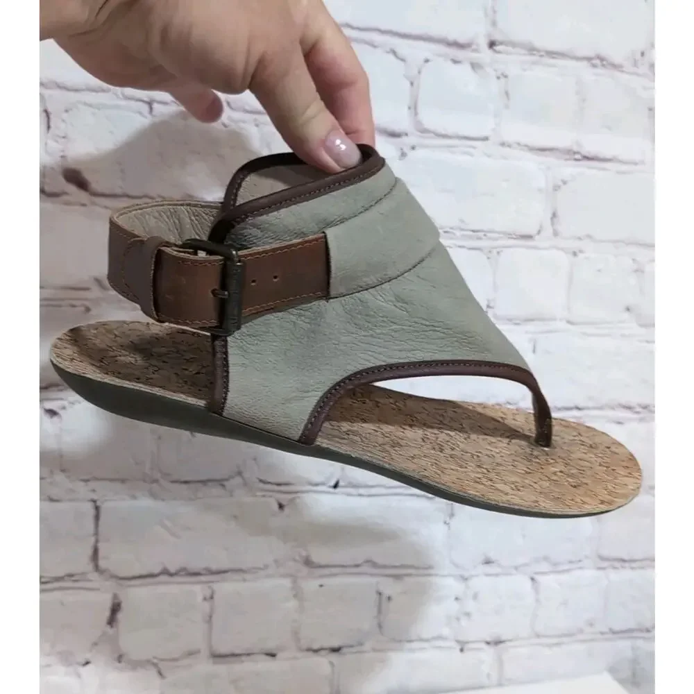 Fly London Miya Tan Khaki Leaher Thong Ankle Wrap Sandals Flats Size 40 US 8.5